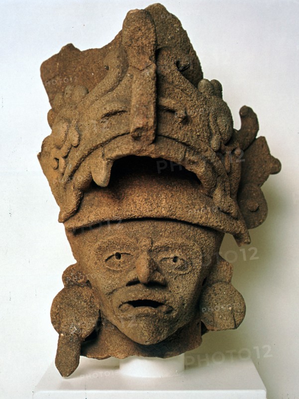 Mayan pottery incense burner in the shape of a head. Artist: Unknown