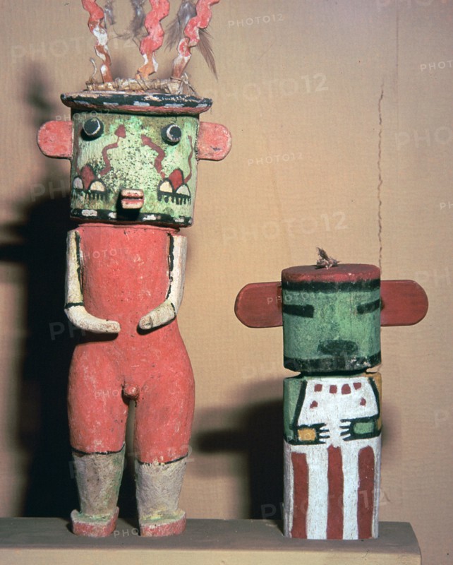 Wooden Hopi Katchina Dolls representing gods. Artist: Unknown