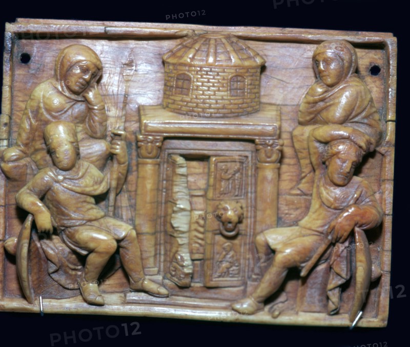 Byzantine ivory panel showing the tomb of Jesus on Easter morning, 5th century. Artist: Unknown