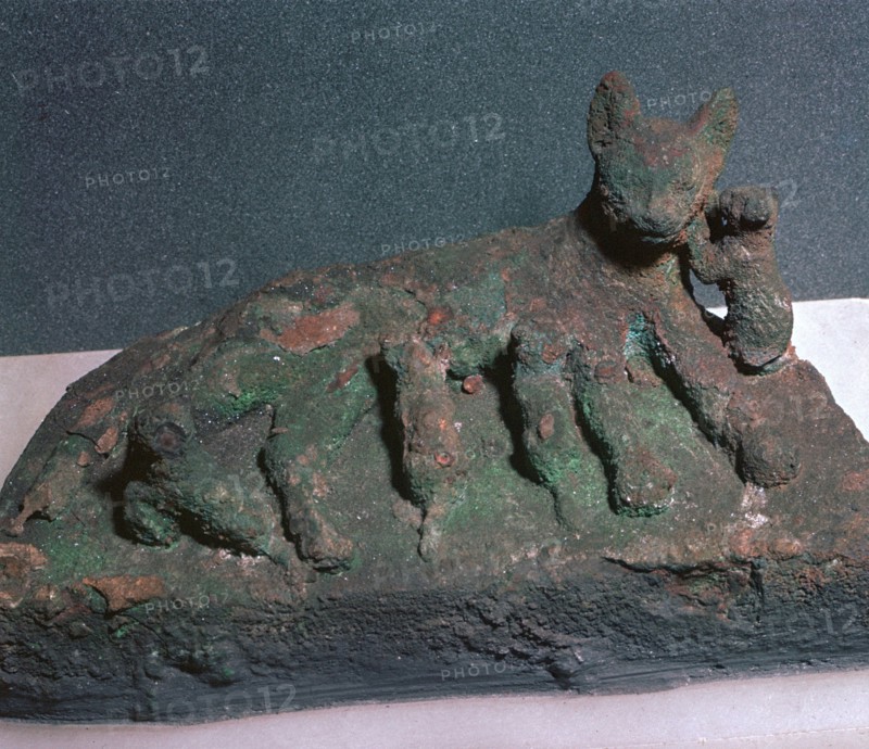 Egyptian bronze of a cat and kittens. Artist: Unknown
