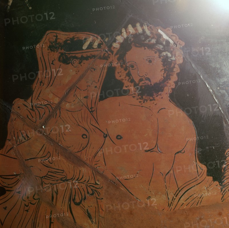 Detail from a krater showing Pluto carrying off Persephone, 4th century BC. Artist: Iliupersis Painter