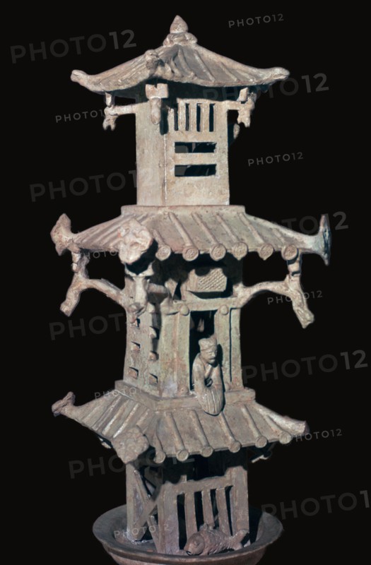 Chinese pottery model of a watch-tower, 1st century. Artist: Unknown