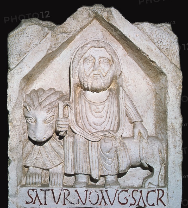 Detail of a Neo-Punic relief dedicated to the god Saturn showing a priest. Artist: Unknown