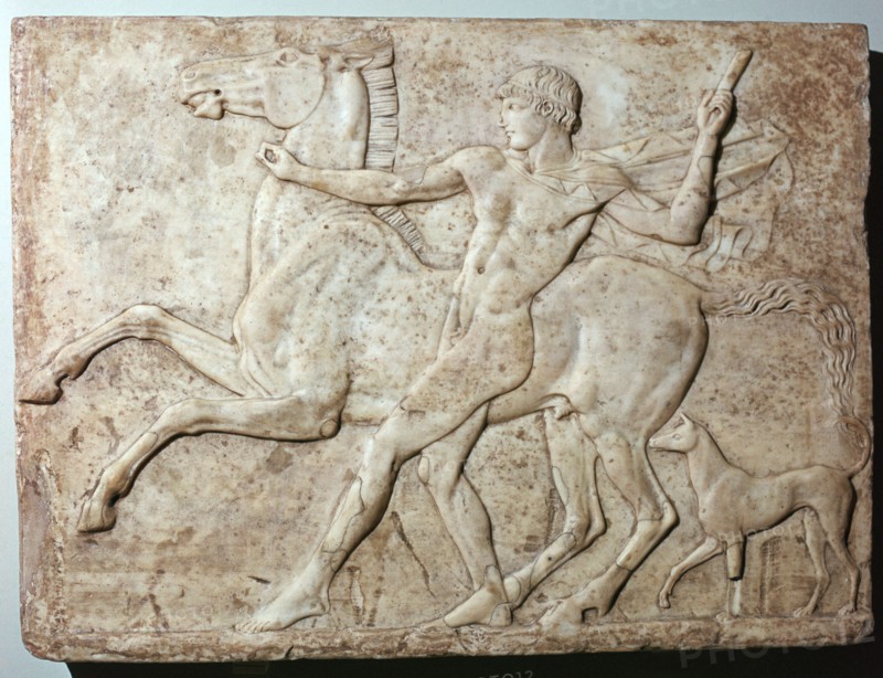 Marble Roman relief of a boy and a horse, Hadrian's villa, 1st century. Artist: Unknown