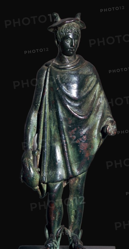 Roman bronze statuette of Mercury carrying a purse. Artist: Unknown