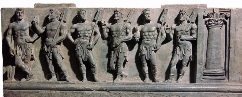 An indian sculpture of a group of marine deities, 1st century. Artist: Unknown