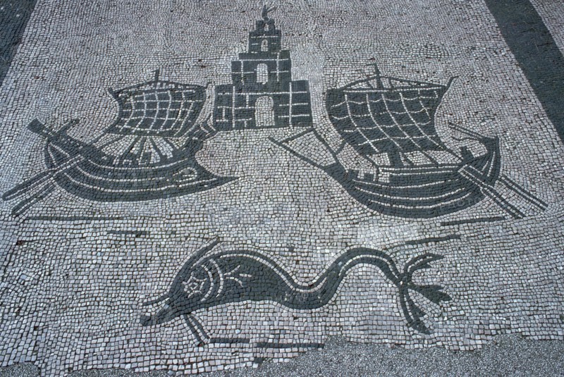 Roman mosaic of two ships, a light house, and a dolphin, 2nd century. Artist: Unknown