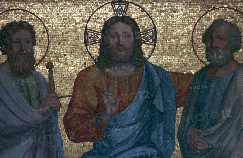 Early Christian mosaic of Christ with the Saints Paul and Peter, 1st century. Artist: Unknown