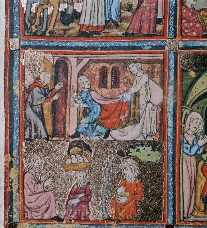 Joseph and Potiphar's wife andJoseph in prison interpreting dreams, 14th century. Artist: Unknown