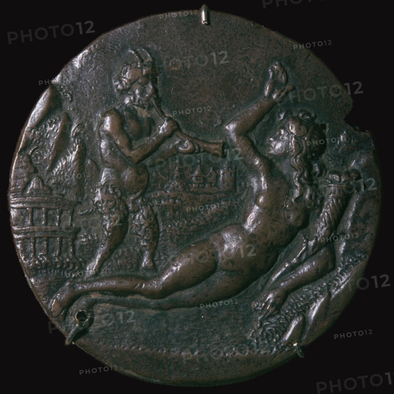 Bronze medallion of 'Abundance and a Satyr', 15th century. Artist: Antonio de Brescia