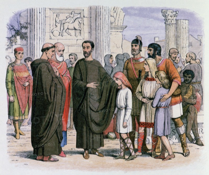 Pope Gregory in Rome seeing blonde slaves, 19th century. Artist: James William Edmund Doyle