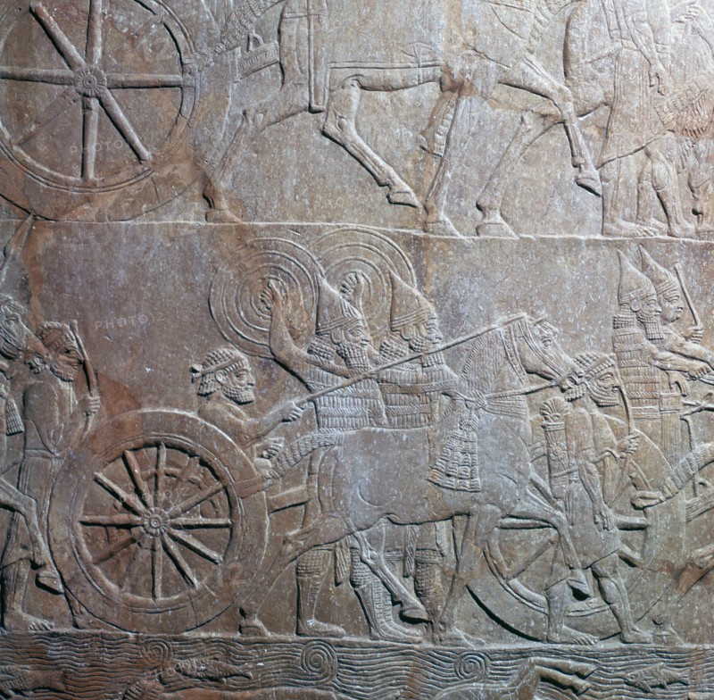 Assyrian relief showing Assyrian chariot at battle of the river Ulai, 7th century. Artist: Unknown