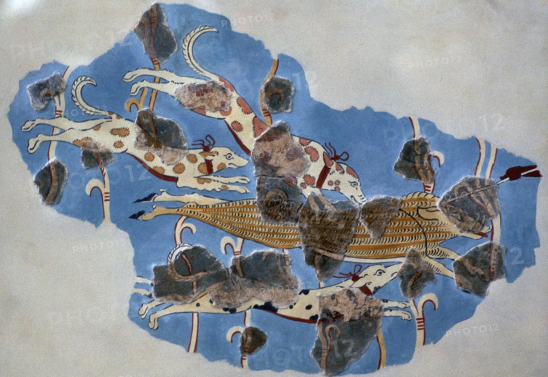 Detail of a Mycenaean fresco showing a wild boar hunt. Artist: Unknown