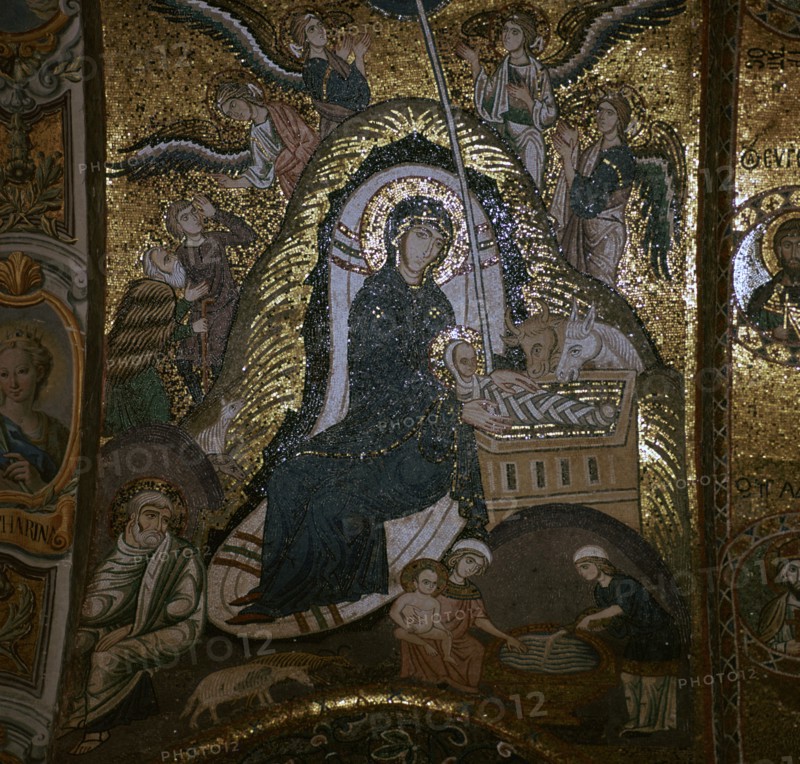 A mosaic of the nativity, 12th century. Artist: Unknown