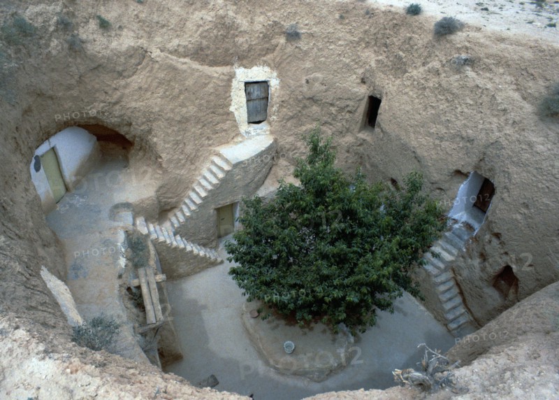 Pit dwelling in Tunisia.