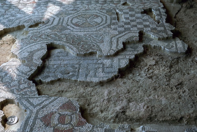 Medusa-head mosaic laid over an earlier mosaic, 3rd century. Artist: Unknown