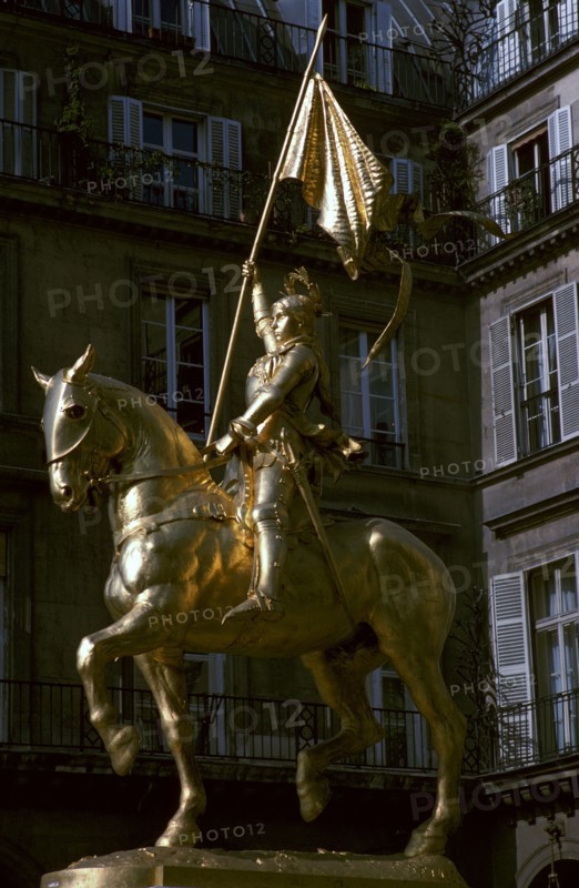 Gilded equestrian statue of St Joan of Arc, 19th century. Artist: Emmanuel Fremiet