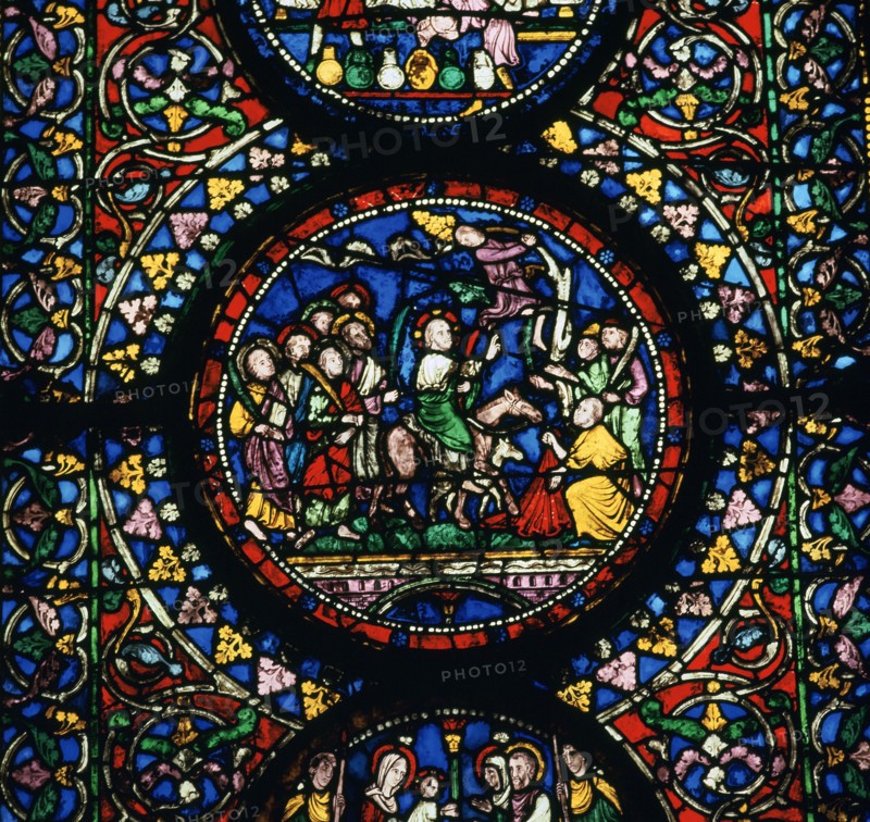 Stained glass depiction of Christ's entry to Jerusalem, 12th century. Artist: Unknown