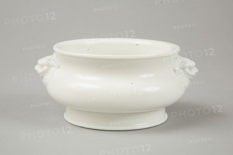 Blanc de chine censer with lion head handles, 18th century. Artist: Unknown.