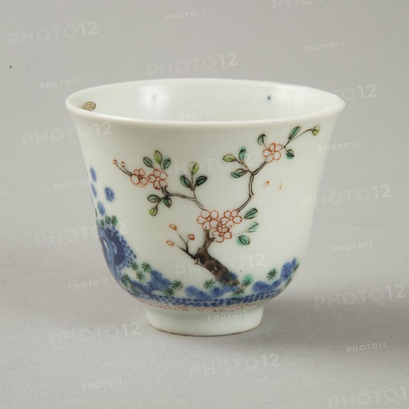Underglaze blue month cup with polychrome enamelled decoration, second half of 19th century. Artist: Unknown.