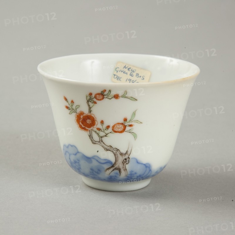 Polychrome and underglaze blue month cup with enamel decoration, 1980s. Artist: Unknown.