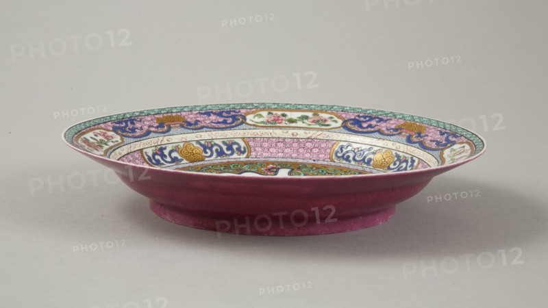 European copy of Ruby-backed eggshell famille-rose seven bordered dish, 20th century.  Artist: Unknown.