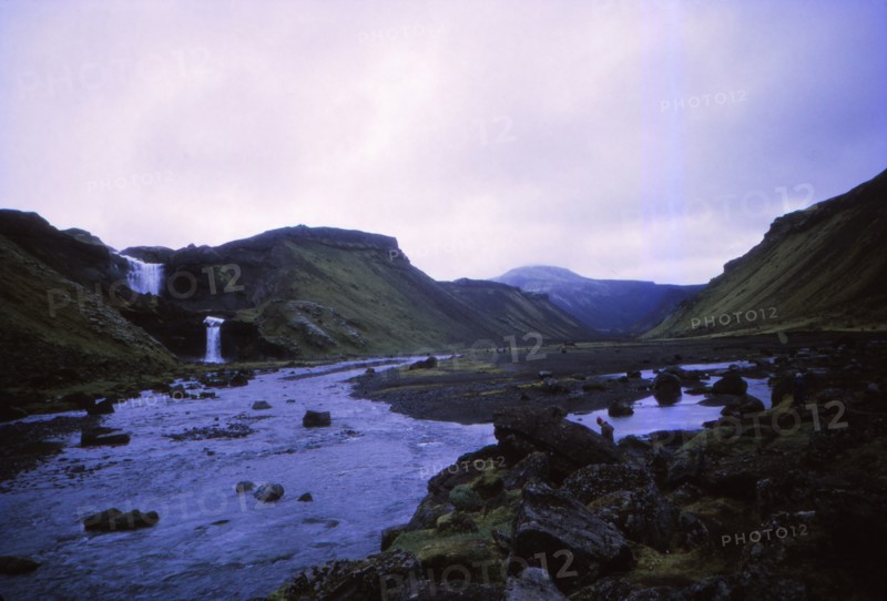 Ofaerfoss waterfall and Eldgja forge, Central Iceland, 20th century. Artist: CM Dixon.