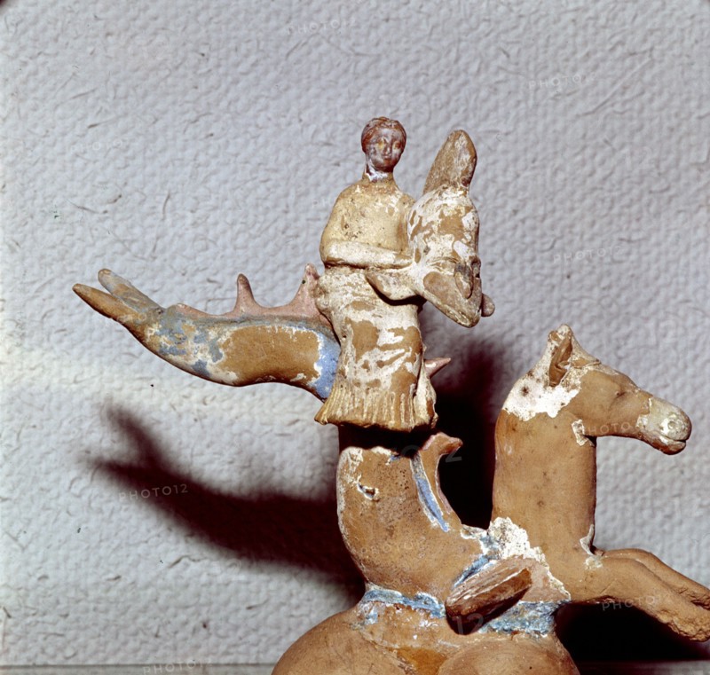 Thetis riding a sea monster bringing the Helmet of Achilles, late 4th century BC. Artist: Unknown.