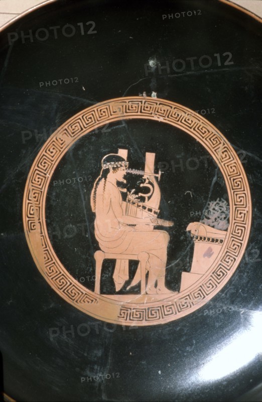 Greek Vase Painting of Lyre Player, Attic Red Figure Cup, c5th century BC. Artist: Unknown.