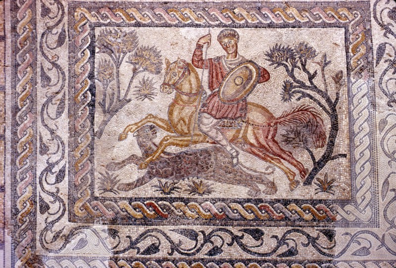 Roman Mosaic of Horseman hunting a leopard, Merida, Spain, c2nd-3rd century. Artist: Unknown.