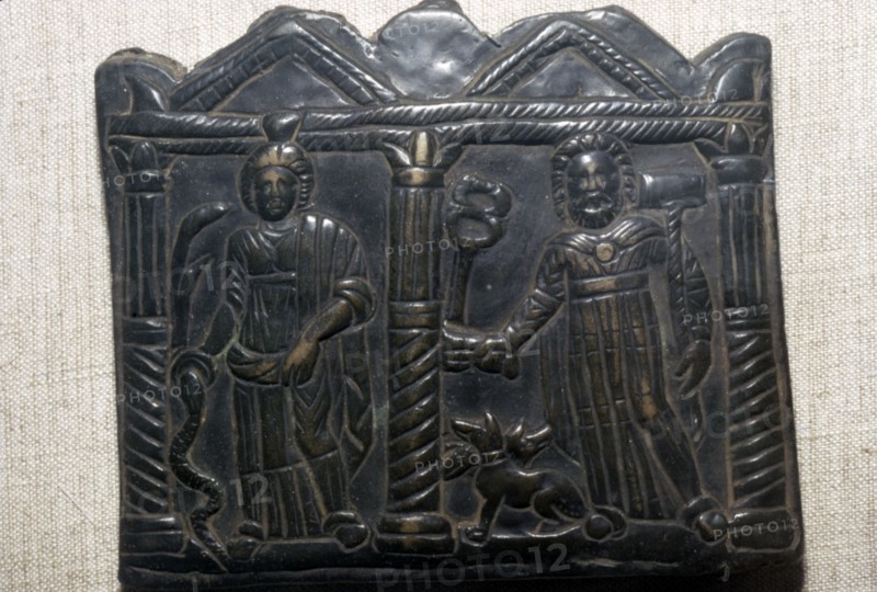Bronze plaque of Celtic Goddess Epona, and a warrior God, Hungary, 1st-3rd Century Artist: Unknown.