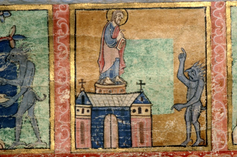 Detail from a Psalter, Temptation of Christ (second) probably illuminated at Canterbury, c1140 Artist: Unknown.