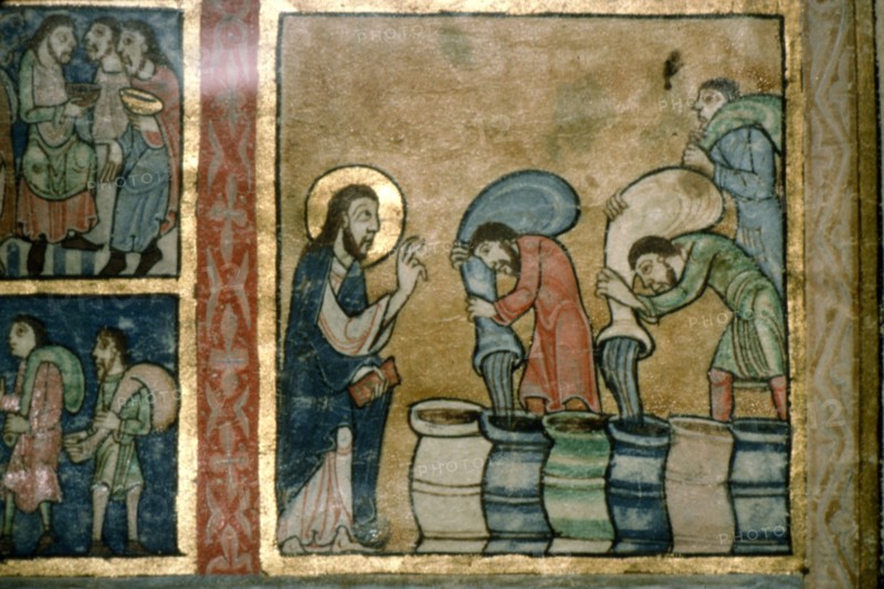 Detail from a Psalter, Christ turns water to wine, c1140. Artist: Unknown.