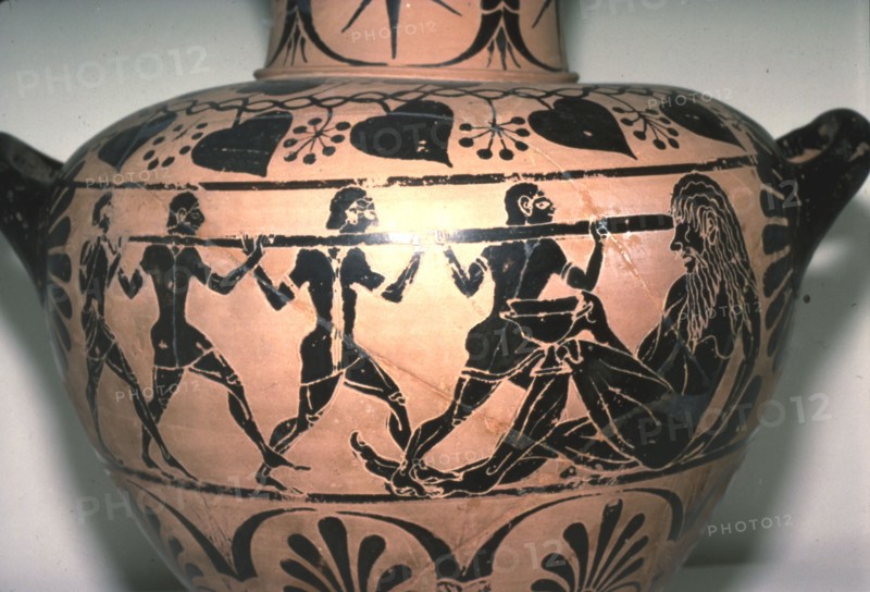 Greek Vase, Blinding of Polyphemus, late Archaic period, c530BC-c510BC.
