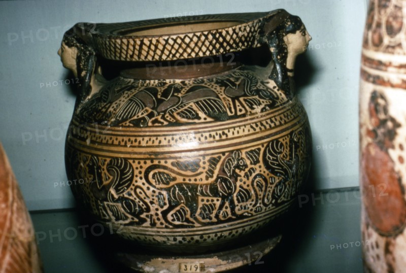 Orientalising Vase with Harpy, Sphinx and Lion, c6th century BC.