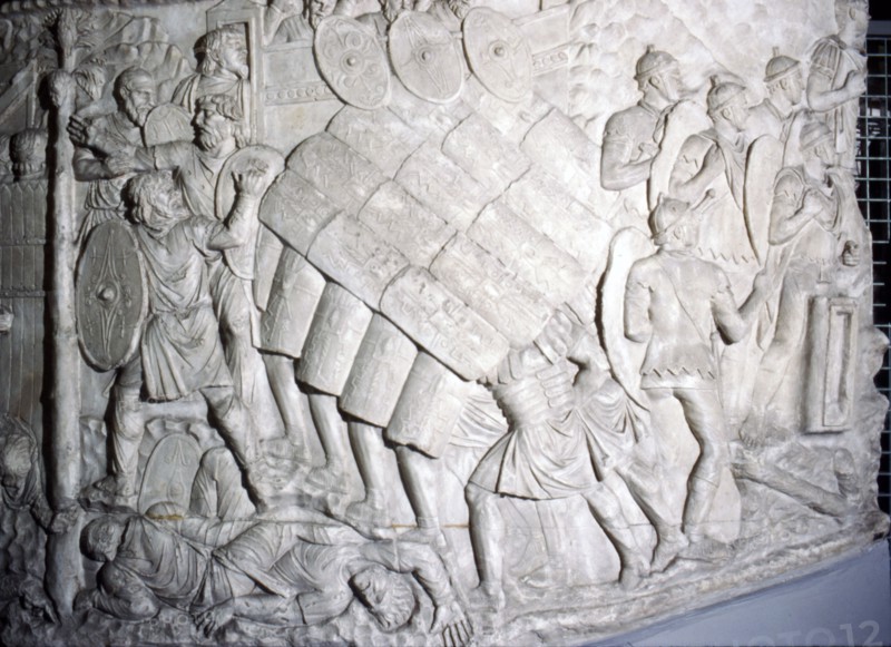 Testudo formation, detail of cast from Trajan's Column, (1st century), c20th century. Artist: Unknown.