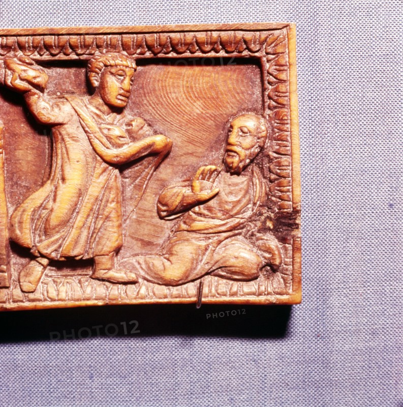 The Stoning of St Paul, Ivory Panel from Casket, Rome, late 4th century.  Artist: Unknown.