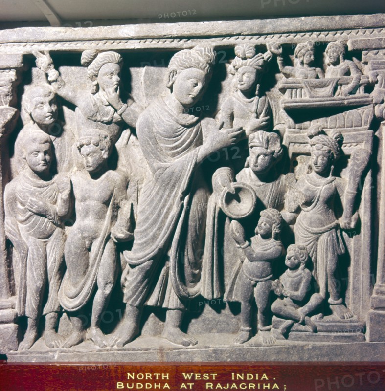 Gautama Buddha at Rajagriha, the Offering of Dust c2nd century. Artist: Unknown.