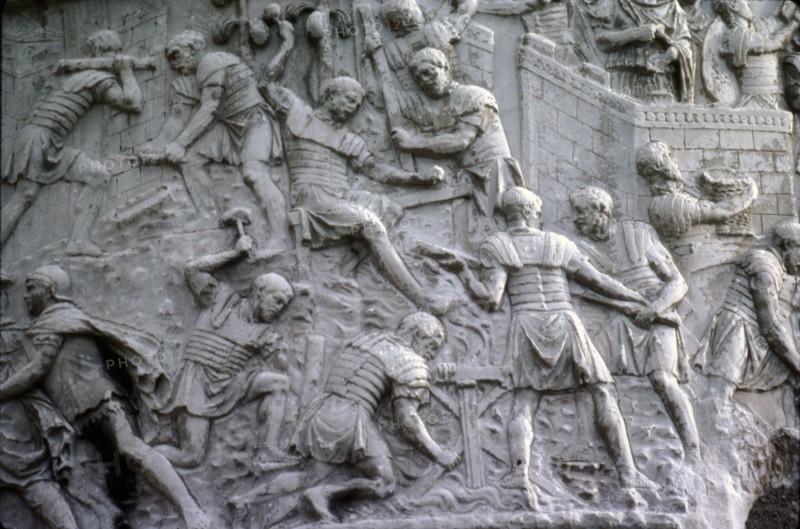 Roman soldiers working on construction, Trajan's Column, Rome, c2nd century. Artist: Unknown.