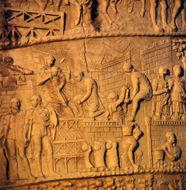 Roman soldiers building a fort, Trajan's Column, Rome, c2nd century. Artist: Unknown.