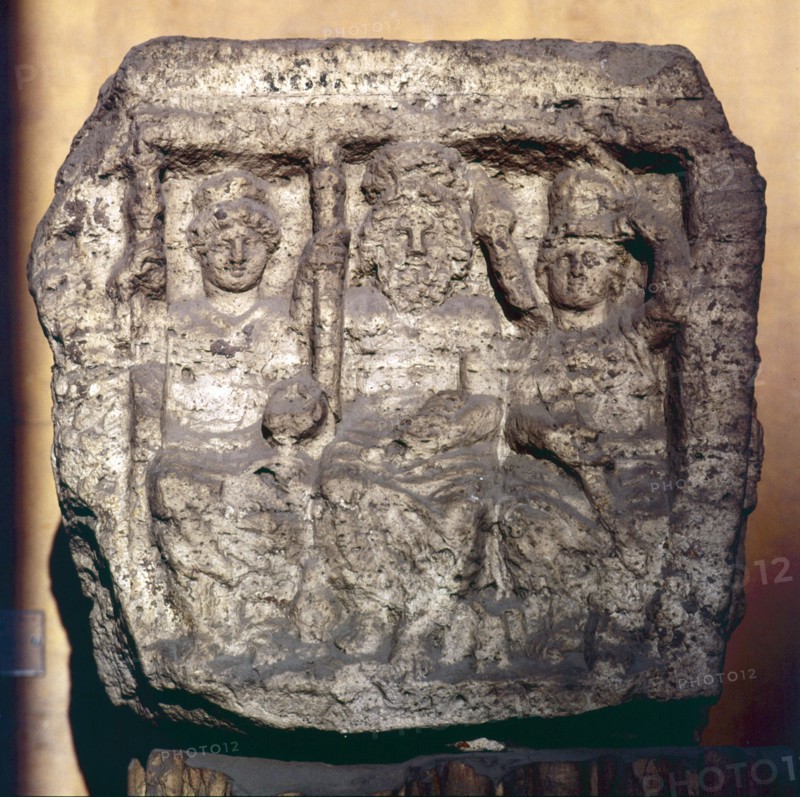 Capitoline Triad, Minerva, Jupiter and Juno, Funerary cippus or tomb marker.  Artist: Unknown.