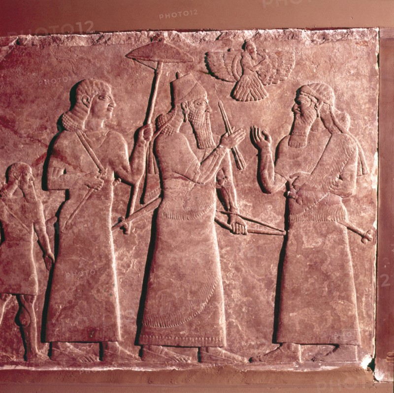 Assyrian Relief,  Ashurnasirpal II with attendants, 9th century BC. Artist: Unknown.