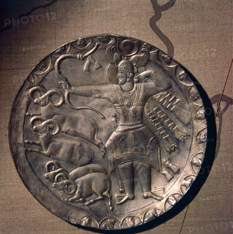 Sassanian Silver-Gilt Dish of King Peroz I, (459-484) Hunting Mouflon, c5th century.  Artist: Unknown.