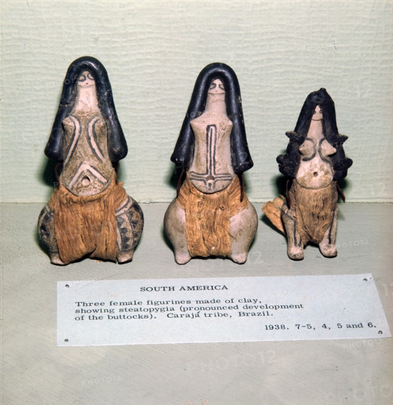 Three Clay Female Fertility figures from Caraja Tribe, Brazil showing Steatopygia Artist: Unknown.