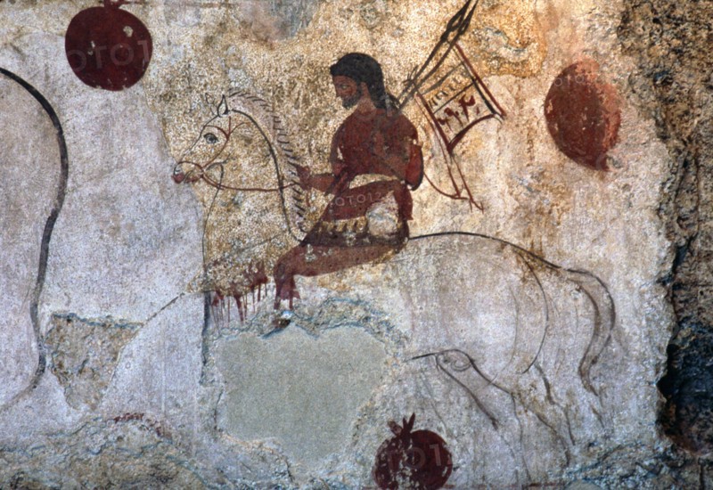 Return of a warrior, Lucan tomb painting, Paestum, c4th century BC. Artist: Unknown.