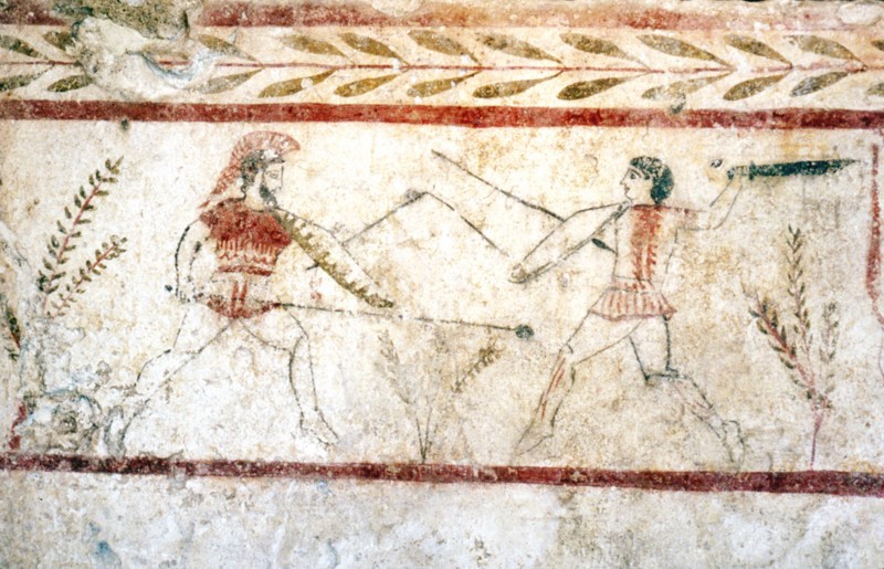 Men fighting with spears, Paestum, c4th century BC. Artist: Unknown.