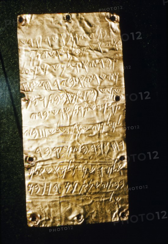 Etruscan Script on Gold Leaf at Villa Giulia, Rome, late 6th century BC- early 5th century BC. Artist: Unknown.