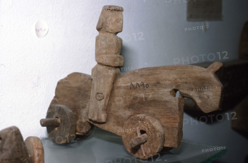 Coptic Wooden Wheeled toy, Horse & rider, c640-1500. Artist: Unknown.