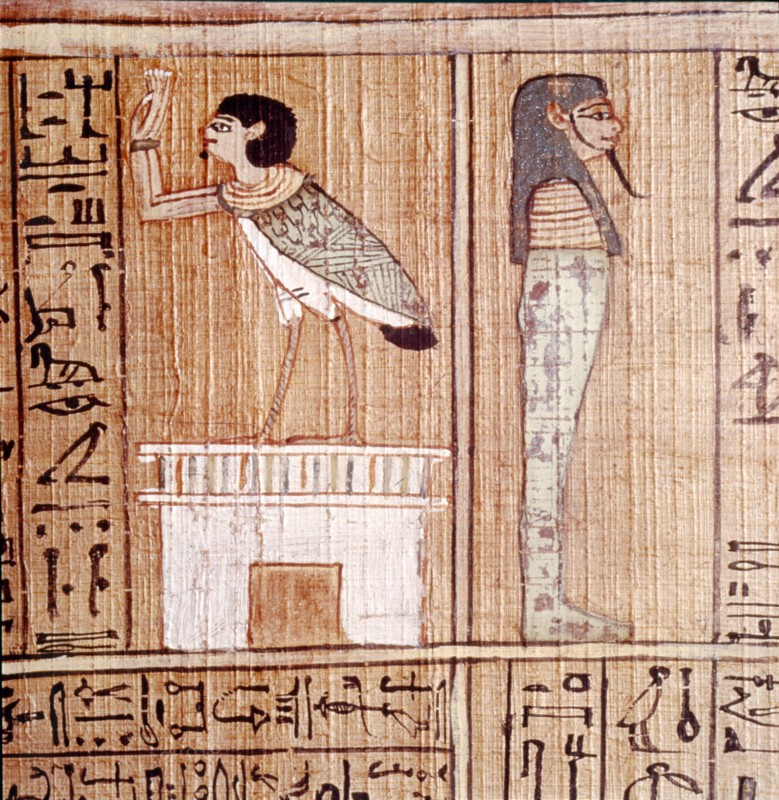 Soul-bird & Mummy, Book of the Dead, Egyptian Papyrus of Ani, Thebes, c1250BC. Artist: Unknown.