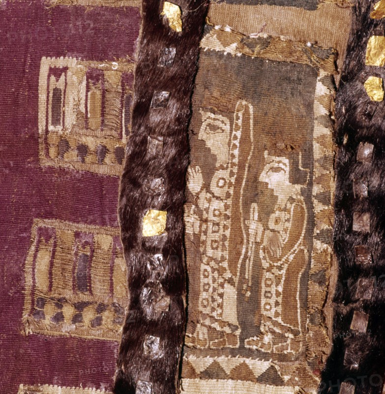 Women at altar, Iranian Fabric on saddle-cover from 'Scythian' Tomb, Pazyryk, c5th century BC. Artist: Unknown.